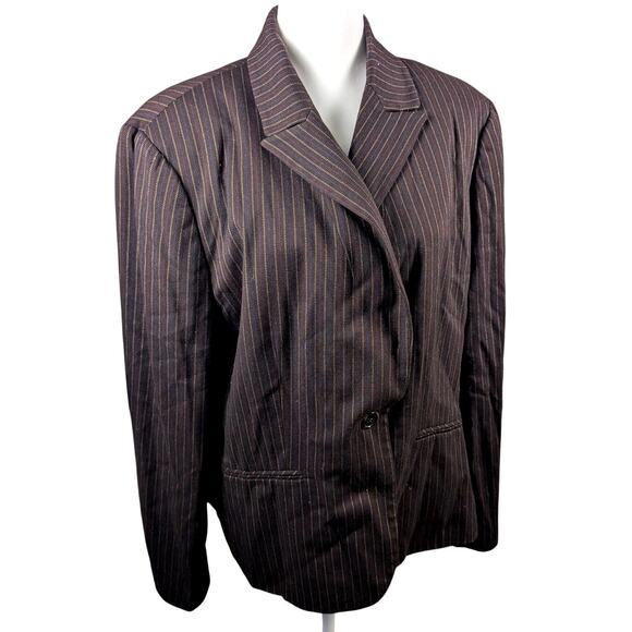 Evan‎ Picone Women's Brown Striped Blazer Jacket Shoulder Pads Career Size 18W - Picture 1 of 5